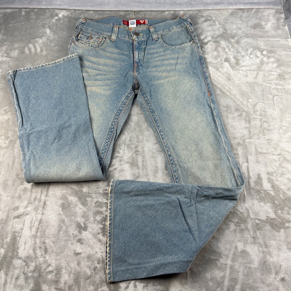 Guess Jeans Mens 34 Vintage Y2K Light Wash Low Rise Flare Bootcut Denim Blue